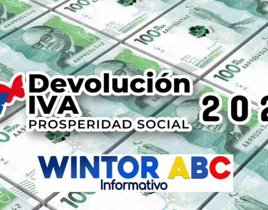 Devolución del IVA Colombiano 2024: De fondo imagen de billetes colombianos, luego imagen del logo del programa Devolución del IVA, después texto 2024, encima imagen del logo de Wintor abc.