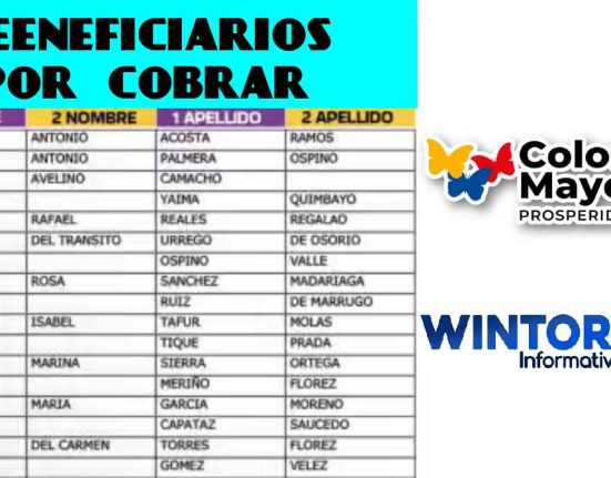 Beneficiarios de Colombia Mayor 2024: De fondo imagen del listado de beneficiarios adultos mayores, luego imagen del logo del programa Adulto Mayor, encima imagen del logo de Wintor ABC.